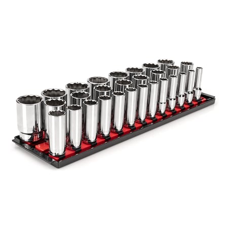 Tekton 1/2 Inch Drive Deep 12-Point Socket Set with Rails, 29-Piece (10-38 mm) SHD92129